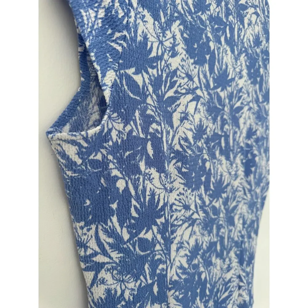 NVLT Blue Floral Textured Button Down Shirt Ruched Front Sz L